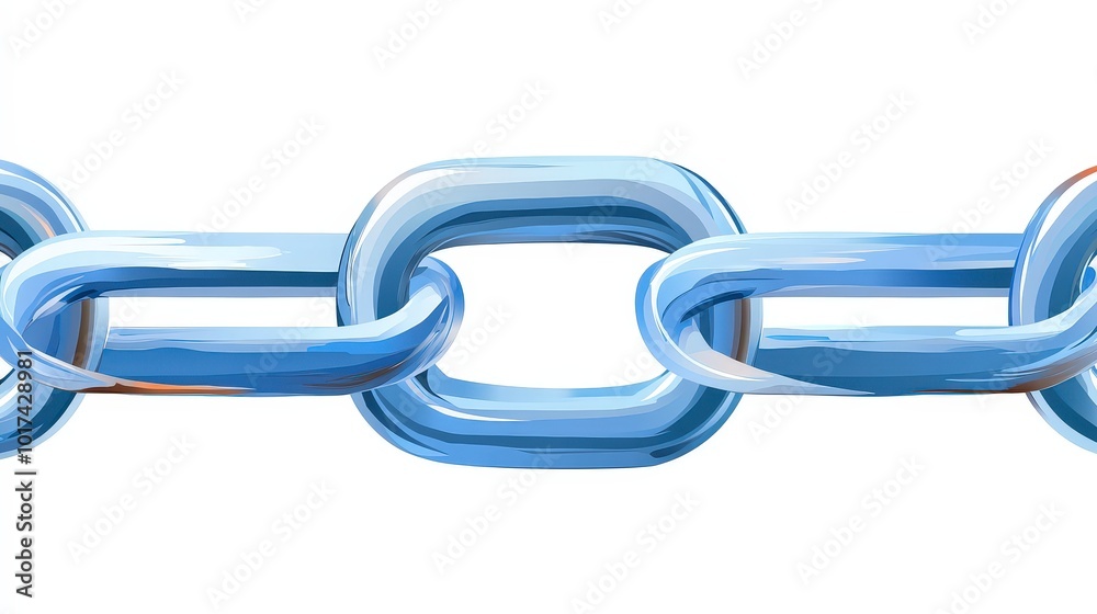 Shiny metallic chain links connected against a plain white background Shiny metallic chain links connected against a plain white background