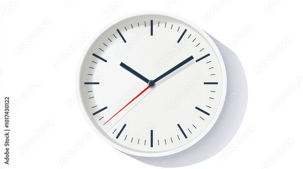 Classic white wall clock with black hands and red second hand Classic white wall clock with black hands and red second hand