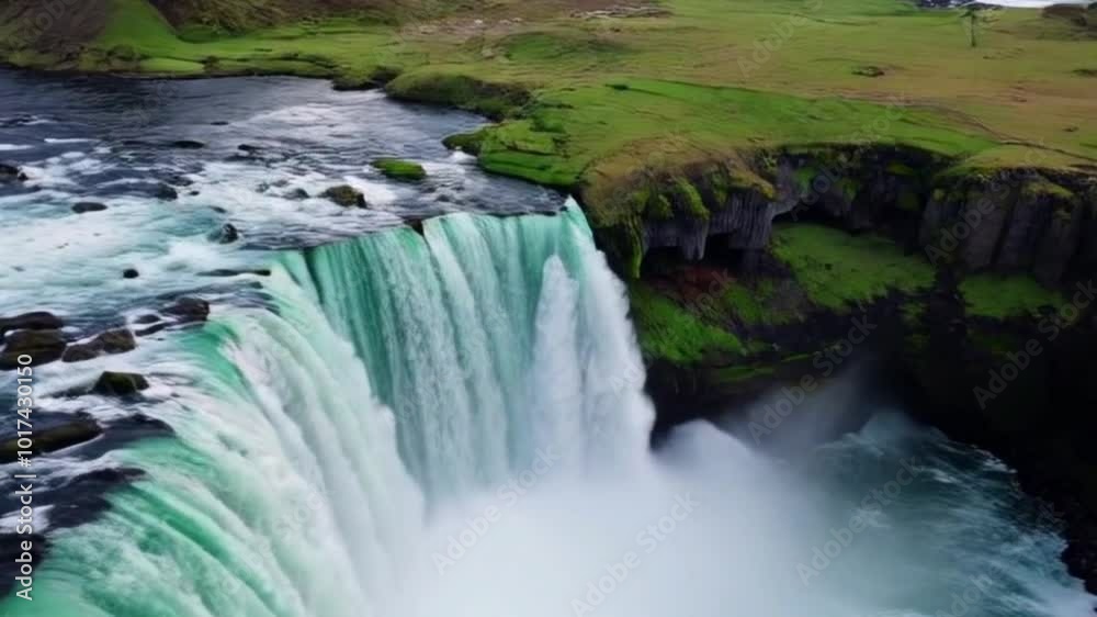 Stunning aerial view of a cascading waterfall in a lush green landscape. Seamless looping 4k time-lapse virtual video background Stunning aerial view of a cascading waterfall in a lush green landscape. Seamless looping 4k time-lapse virtual video background