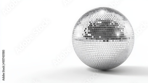 Reflective silver disco ball egg on a white background