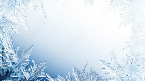 Beautiful border of ice crystals with a winter theme photo