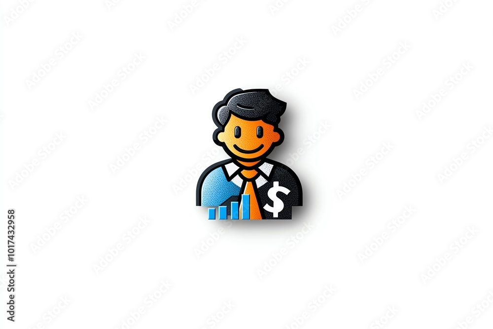 Simple minimalist icon of a person with a dollar sign and a chart, symbolizing the focus on individual customer value in business Simple minimalist icon of a person with a dollar sign and a chart, symbolizing the focus on individual customer value in business