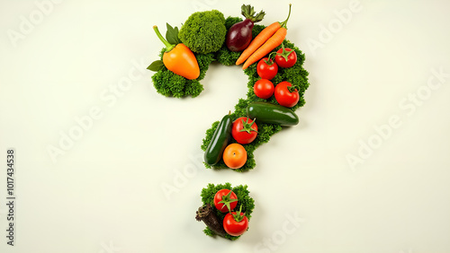 Question mark made by vegetables and fruits healthy food concepts photo