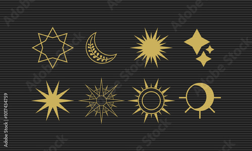 Mystical sun and moon line art collection for celestial decorative designs

