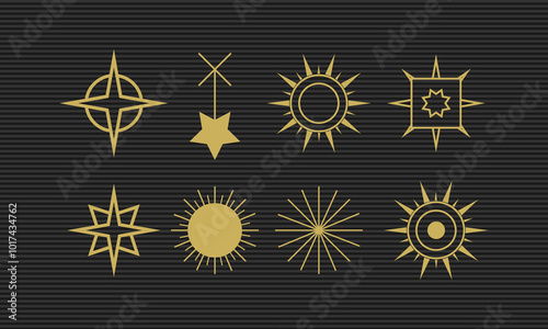 Celestial sun and moon line art set for mystical and decorative designs

