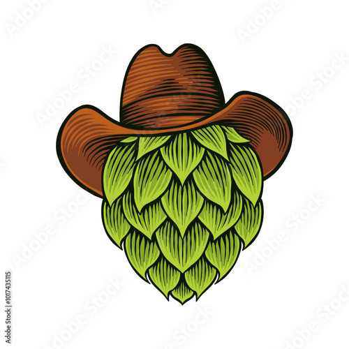 colored illustration of hops wearing a cowboy hat