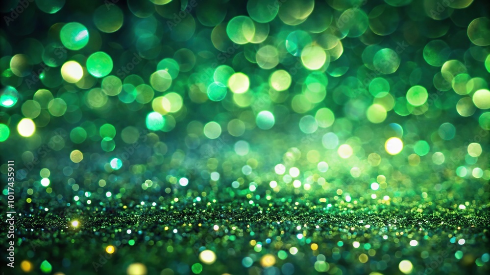 Asymmetrical abstract bokeh shimmering green glitter lights with blurry defocused background Asymmetrical abstract bokeh shimmering green glitter lights with blurry defocused background