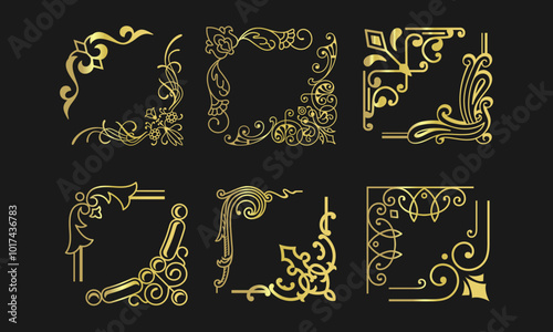 Ornate vintage corner frame set for luxurious decorative border designs

