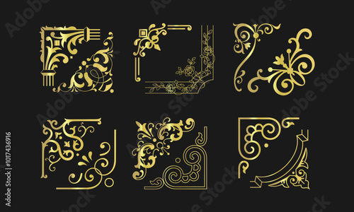 Ornate vintage corner frame set for decorative borders and classic designs

