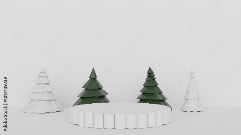 Fototapeta premium a group of three christmas trees on a white surface