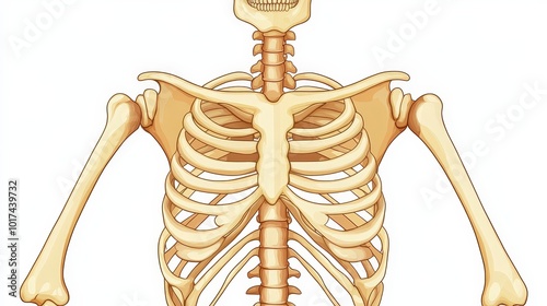 Illustration of a human skeleton showing rib cage and spine anatomy photo