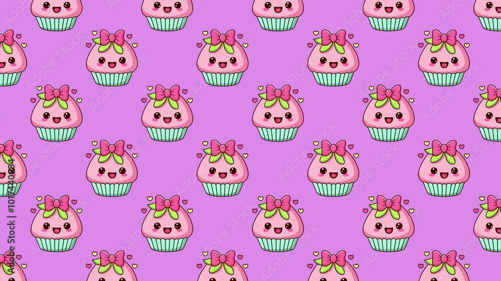 Cute cake pattern animation with a pink background Cute cake pattern animation with a pink background