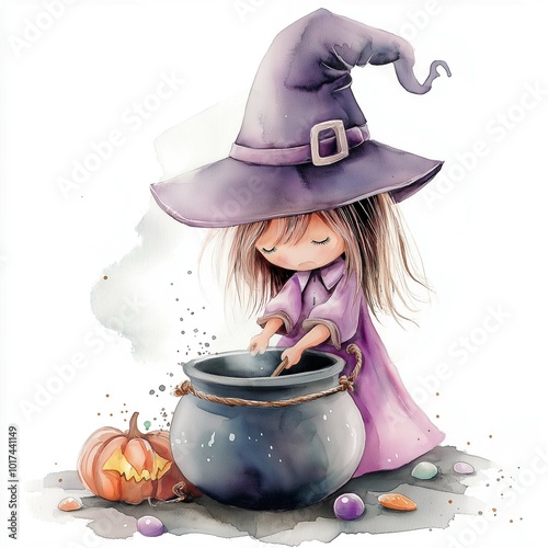 little purple pastel halloween witch clipart cute witch halloween watercolor clipart.