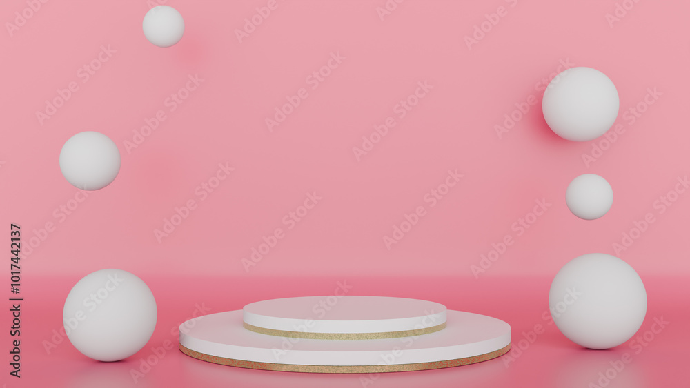 a white pedestal with white eggs on a pink surface a white pedestal with white eggs on a pink surface