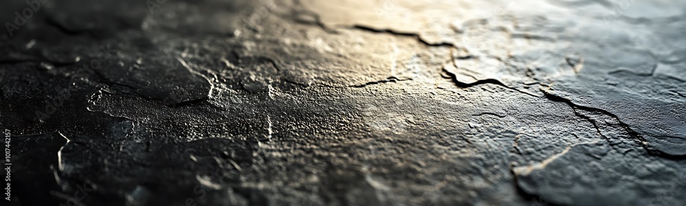 Obraz premium A close-up view of a textured surface with intricate patterns, reflecting light and displaying a mixture of dark and shiny elements.