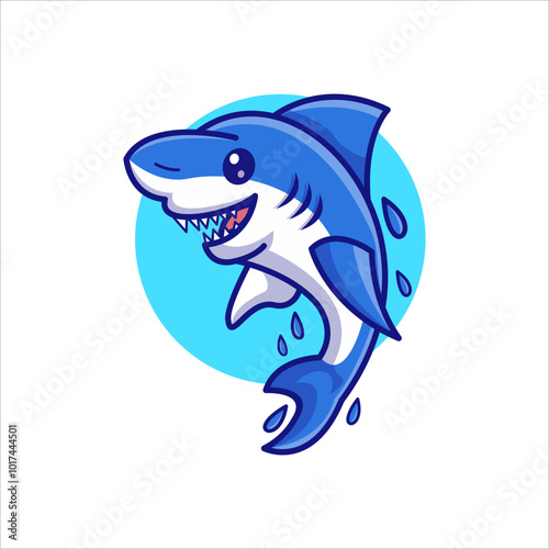 Cute Shark Illustration Cartoon Coin Illustration using modern style vector view