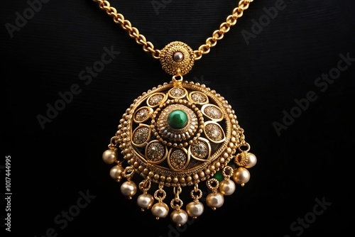 Antique gold necklace with pendant hanging