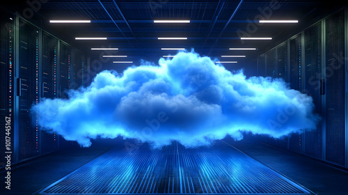 3D Rendered Illustration of Cloud Computing Server Room