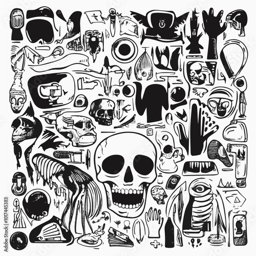 seamless surreal punk pattern with skull vector