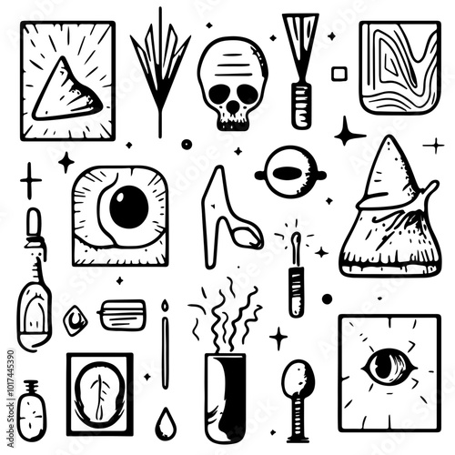 set of hand drawn icons white background