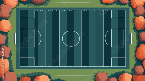 Aerial View of a Soccer Field Surrounded by Trees photo