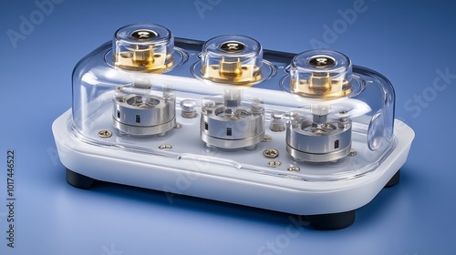 Elegant industrial device with three transparent chambers and metallic components photo