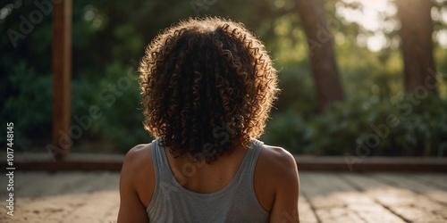 Curly woman from the back photo