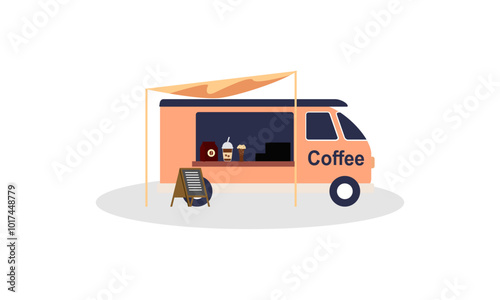 Mobile coffee shop in food truck vector illustration