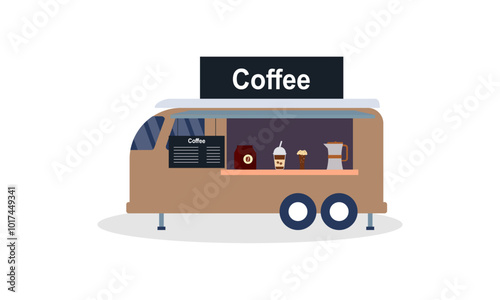 Mobile coffee shop in food truck vector illustration