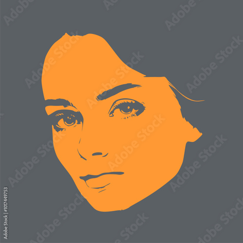 Young woman face front view in low key style. Elegant silhouette of a female head.