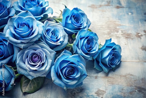 Fototapeta Naklejka Na Ścianę i Meble -  Aerial vintage blue roses on white background for packaging or wallpaper