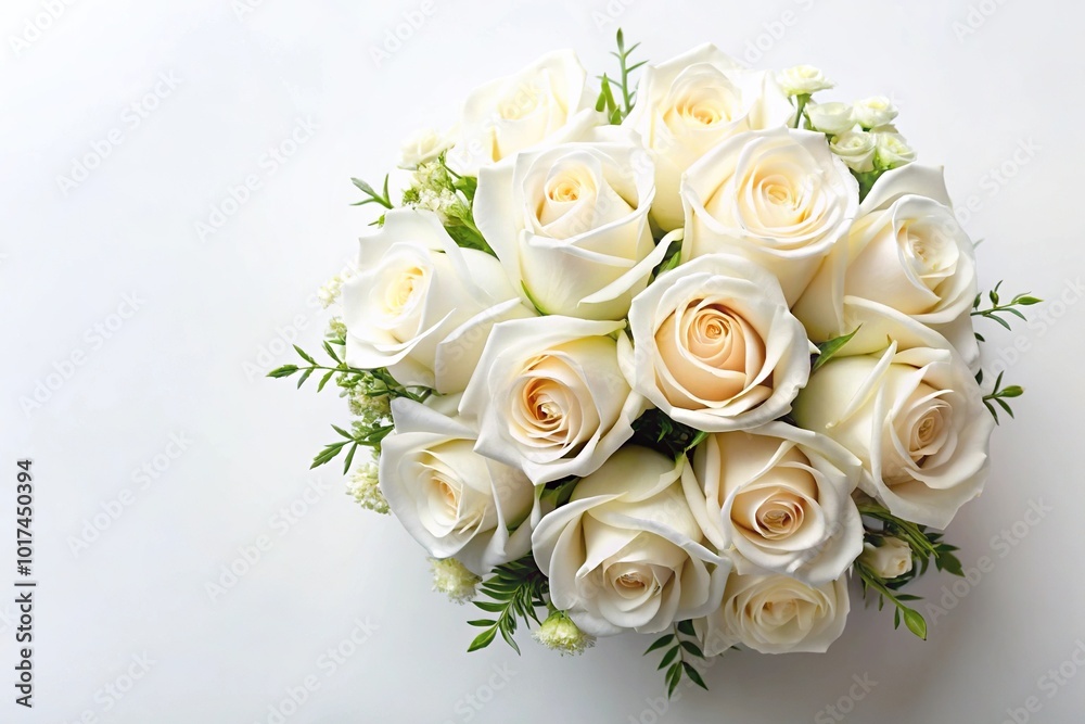 Aerial view of white roses arrangement on white background Aerial view of white roses arrangement on white background