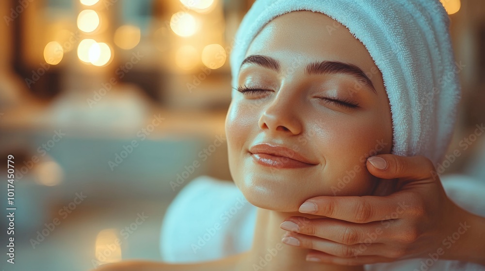 Relaxed Woman Enjoying Spa Treatment with Calm Expression Relaxed Woman Enjoying Spa Treatment with Calm Expression