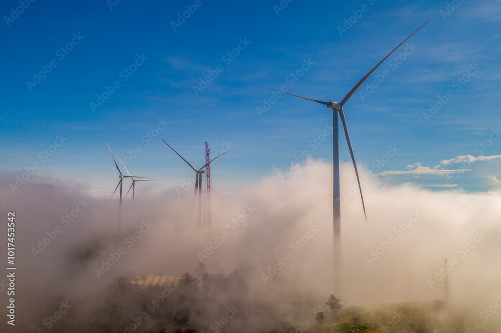 Morning landscape with magical mist over the city Morning landscape with magical mist over the city
