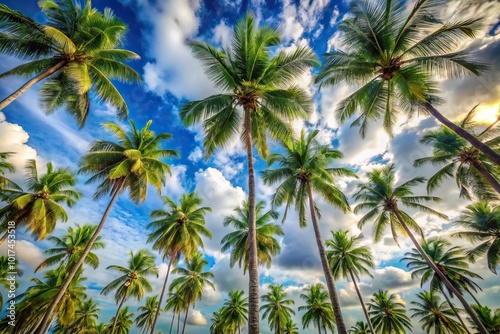 Wallpaper Mural Aerial view of palm trees under the blue sky with white clouds Torontodigital.ca