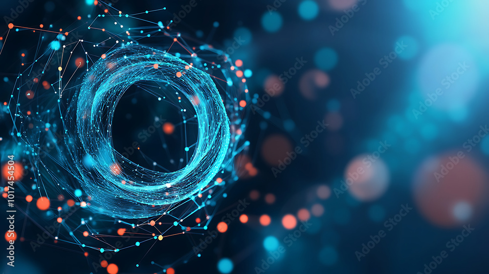 Obraz premium An abstract representation of digital transformation, where virtual data flows and AI elements converge to create a transformative user experience The image captures the essence of digital 