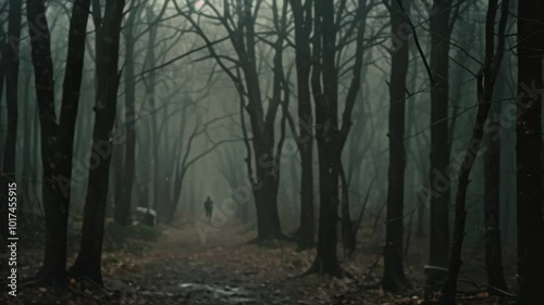 fog in the forest and a man
