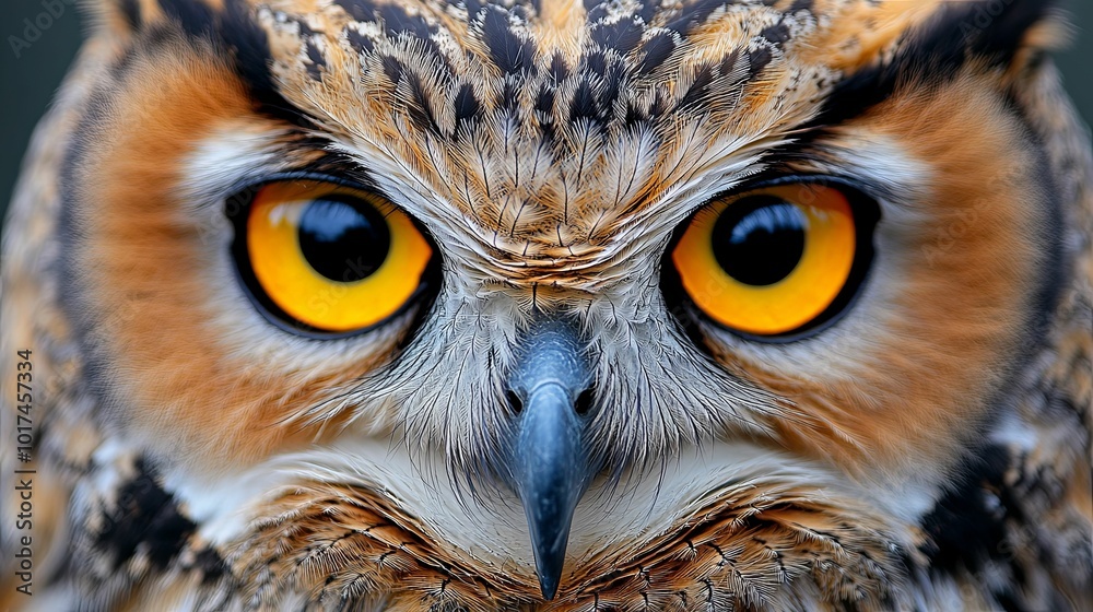 Close-up of an Owl's Face with Intense Yellow Eyes Close-up of an Owl's Face with Intense Yellow Eyes