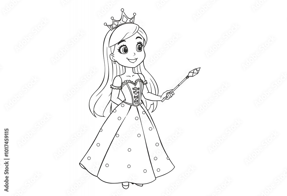 Princess with Wand Coloring Page Princess with Wand Coloring Page