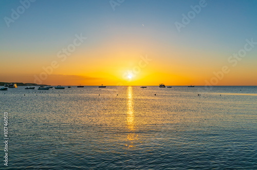 Sunrise over the sea. Panoramic seascape.