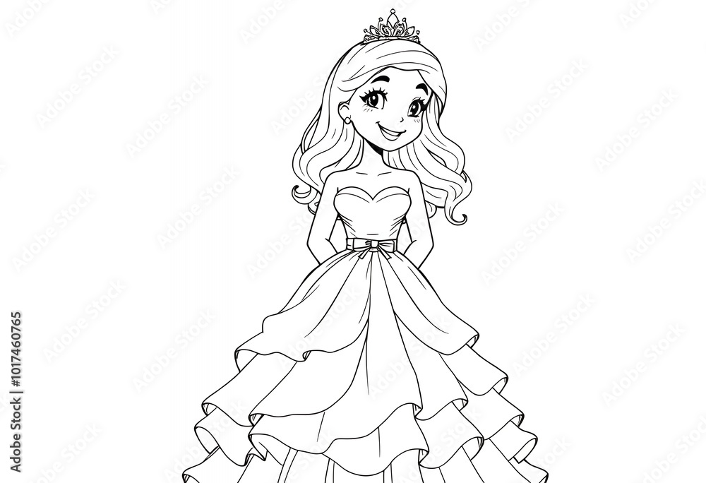 Fototapeta premium Princess in a Ball Gown Coloring Page