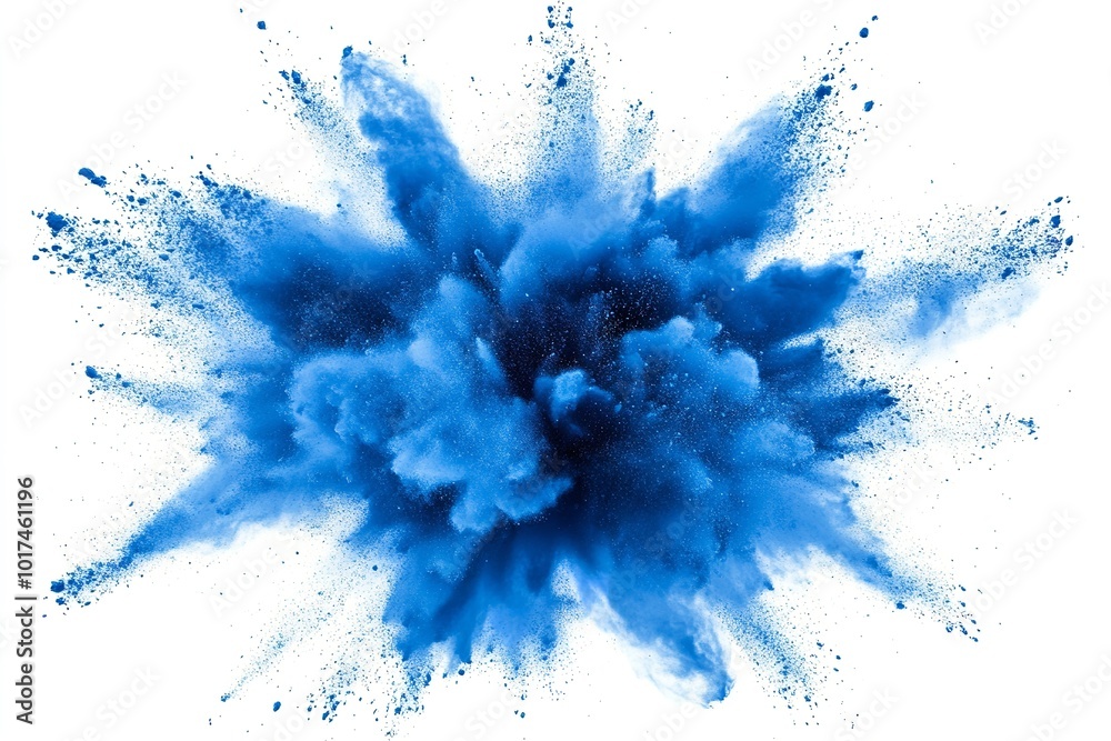 Blue Powder Explosion on a White Background - Flat Lay