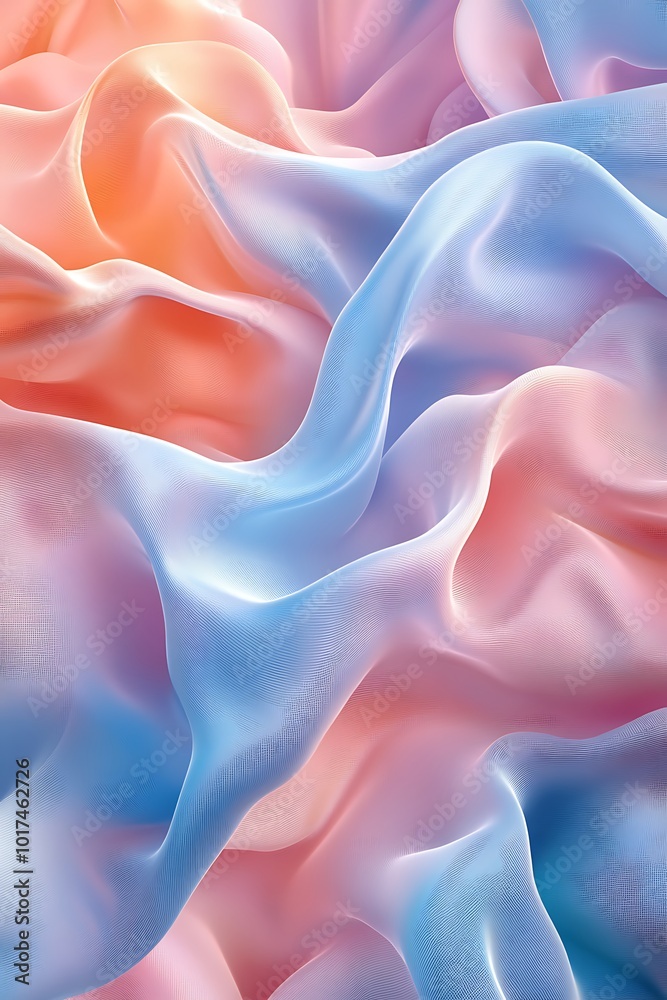 Obraz premium A soft, flowing fabric in pastel hues of pink and blue, creating a serene and elegant texture.