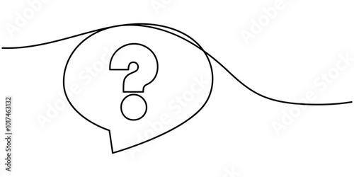 Question And Answer bubble chat continuous one line drawing, Question mark in speech bubble one line art, hand drawn asking sign, idea continuous contour. Query FAQ concept, finding the answer.