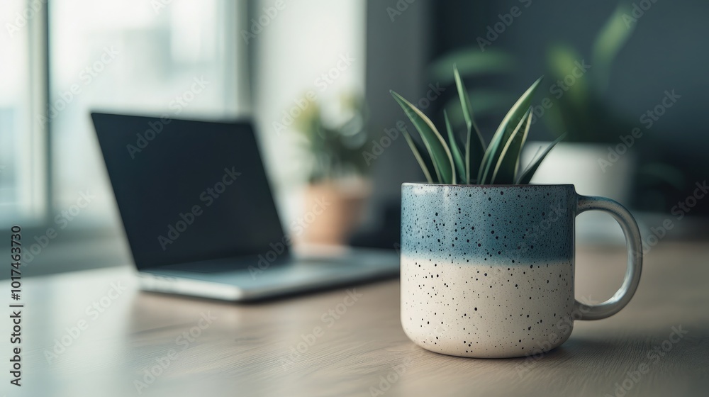 Elegant Desk Scene with Plant and Laptop Elegant Desk Scene with Plant and Laptop