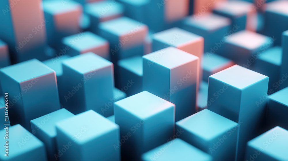 Obraz premium vibrant 3D illustration of abstract blue blocks creating dynamic pattern, evoking sense of depth and modernity. arrangement offers captivating visual experience