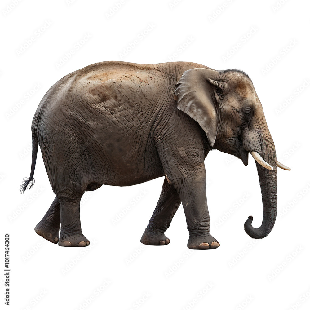 Fototapeta premium walking elephant isolated on transparent background Generative AI