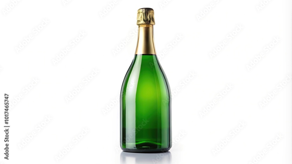 Aerial view of an elegant champagne bottle on white background Aerial view of an elegant champagne bottle on white background