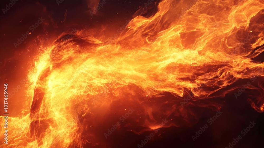 A fiery blaze with swirling flames against a dark background. A fiery blaze with swirling flames against a dark background.
