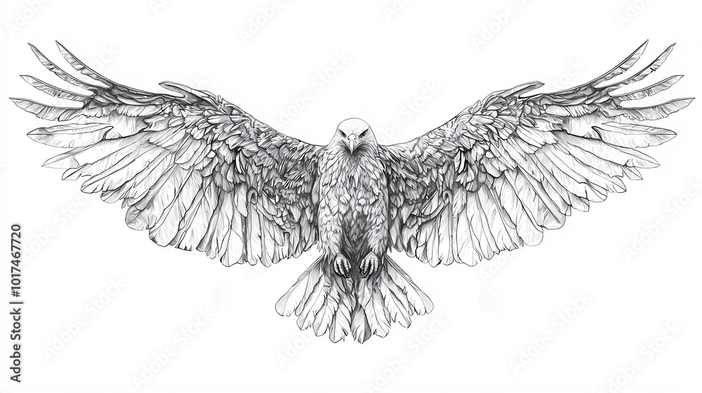 Obraz premium Majestic eagle with spread wings, feathers detailed, on pure white background